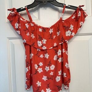 SO Red Floral Off-Shoulder Blouse